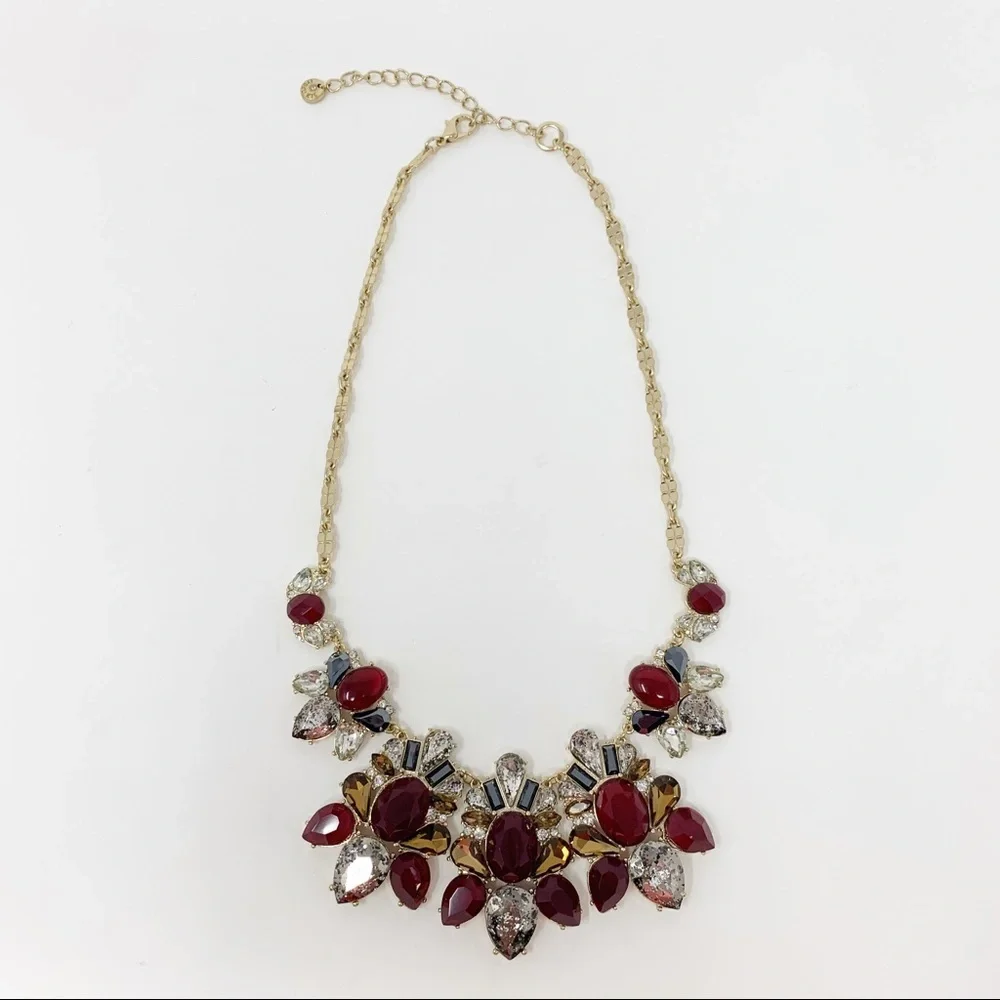 Lydell NYC‎ Statement Bib Necklace Gold Red Crystal Rhinestone Art Deco Glam